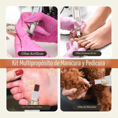 Vista 4 de PELCAS Lijadora Eléctrica de Uñas de los Pies para Uñas Gruesas, Kit de Manicura y Pedicura de 5 Velocidades, Taladro de Uñas Inalámbrico con Luz
