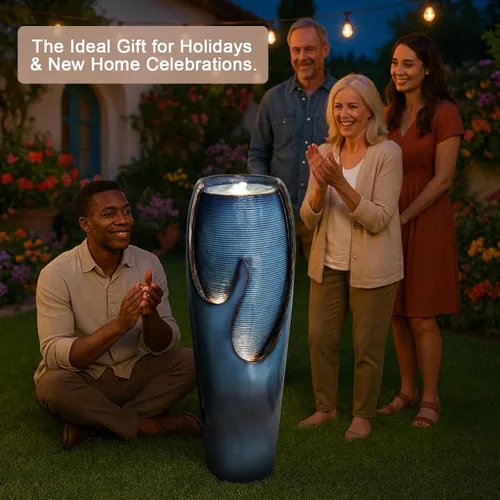 Vista 9 de Naturefalls Fuente moderna para exteriores de 38.7 pulgadas de alto, fuentes de jardín al aire libre de 4 niveles con diseño contemporáneo y luz LED