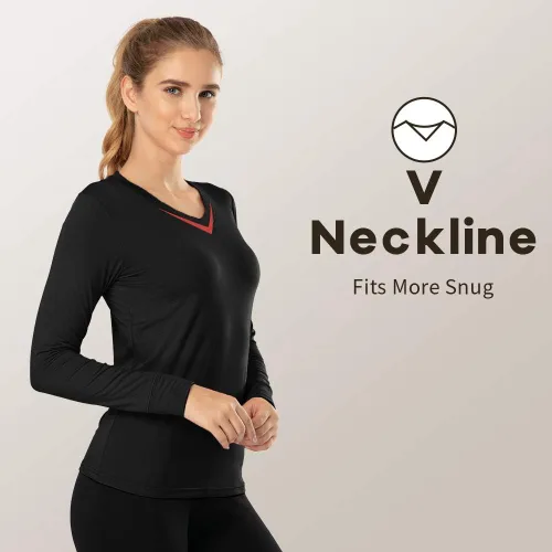 Vista 33 de MANCYFIT Tops térmicos para mujer, camisa con forro polar, manga larga, capa base, cuello en V