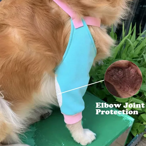 Vista 4 de Coderas para perros, rodilleras, coderas y callos para heridas, patas delanteras para dejar de lamer, perros medianos y grandes, L, color azul