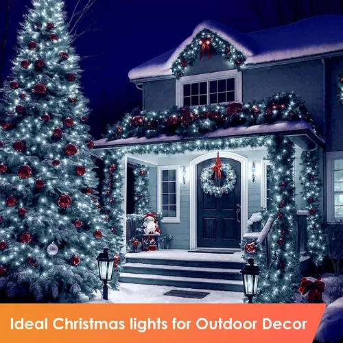 Vista 7 de Luces de Navidad 600 LED de 196 pies, IP67 impermeables, luces para árbol de Navidad con 8 modos, tira de luces para exteriores con temporizadores