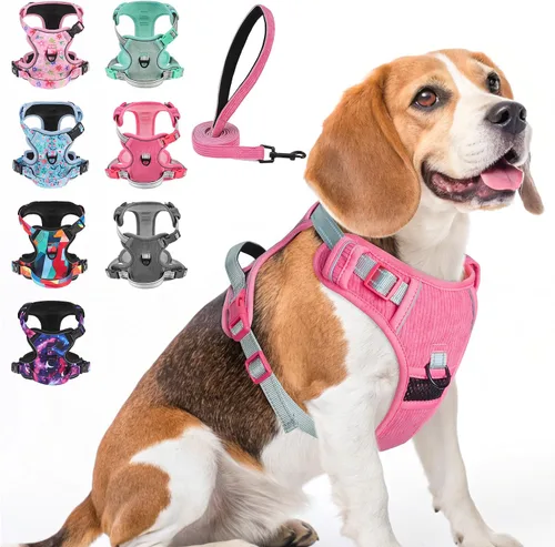 Vista 29 de BEAUTYZOO Arnés para perro sin tirones pequeño, juego de arnés y correa ajustable para perro - Fácil de usar con 3 hebillas/mango de control, arnés