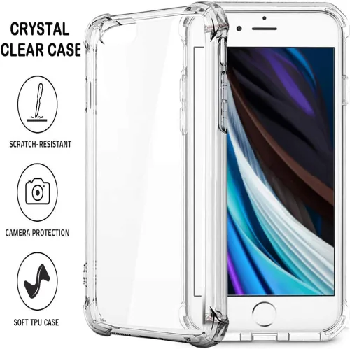 Vista 3 de Funda compatible con iPhone SE 2nd 2020 / iPhone SE 3 2022, protector de pantalla delgado, absorción de golpes, esquinas reforzadas, silicona TPU