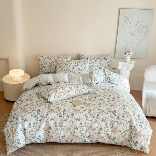 Vista 37 de EAVD Elegante funda de edredón floral pequeña, tamaño individual, suave, 100% algodón, con estampado floral pequeño, con 2 fundas de almohada