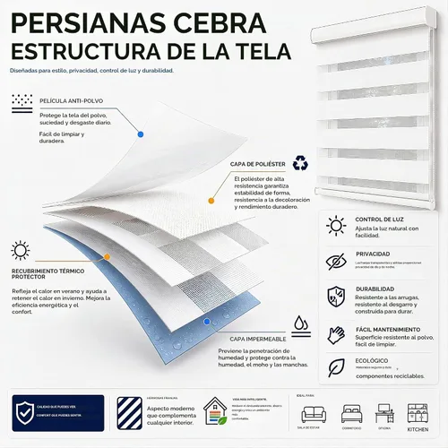 Vista 8 de Pinecrest - Persianas de cebra personalizadas para ventanas, color blanco