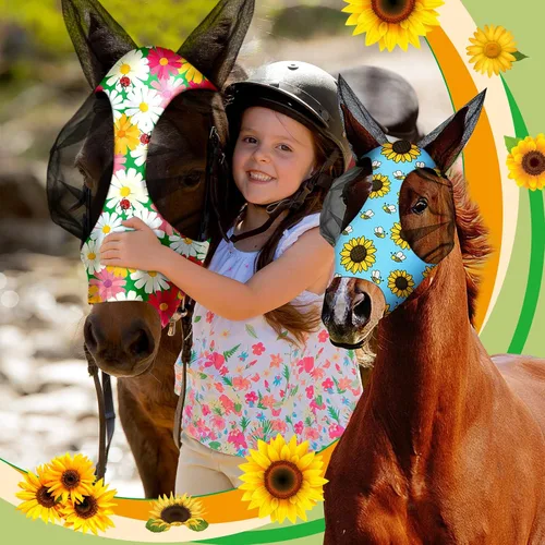Vista 4 de Weewooday 2 máscaras de mosca de caballo para caballos, máscaras suaves para orejas, máscara suave y elástica con protección UV