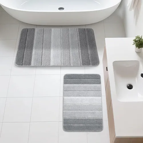 Vista 15 de Kmson Juego de 3 alfombras de baño de chenilla ombré, antideslizantes, ultra suaves, lavables, alfombras de baño peludas para bañera, tapete de Azul