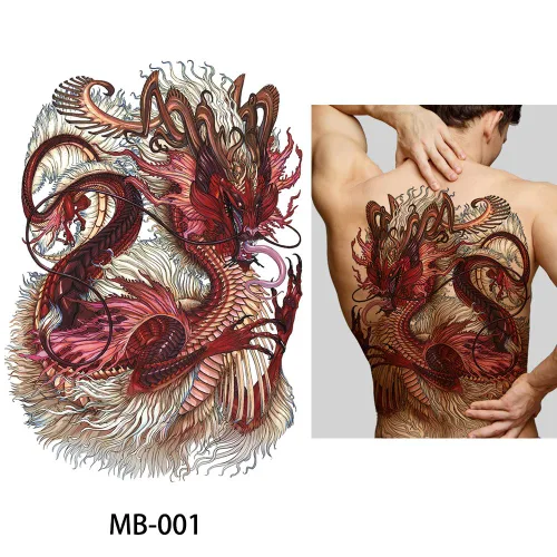 Vista 3 de Glaryyears Tatuaje temporal súper grande cubierto de espalda completa, paquete de 3 calcomanías de tatuajes realistas para adultos, mujeres