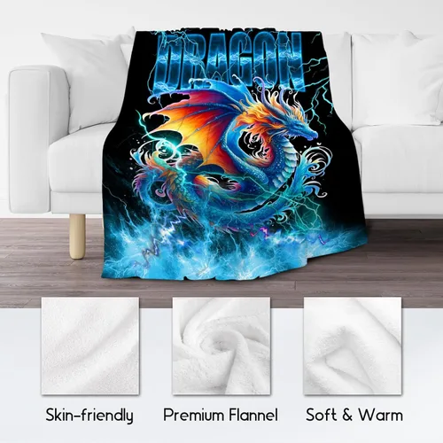 Vista 5 de Manta de dragón para niños, regalos para los amantes del dragón, 30 x 40 pulgadas, manta de franela cálida y acogedora para sofá