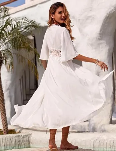 Vista 5 de Ekouaer Pareos para traje de baño para mujer, sexy, frente abierto, bikini, kimono, cárdigan, salida de baño, ropa de playa larga y fluida
