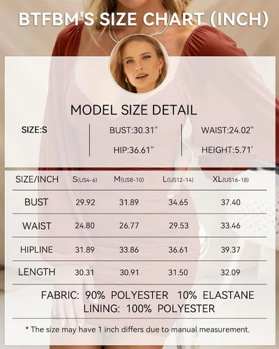 Vista 5 de BTFBM Vestidos elegantes y fruncidos para mujer, para verano, otoño, malla, manga larga, cuello en V, para fiesta, club, cóctel, mini vestido