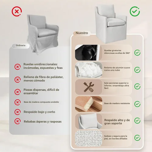 Vista 6 de DUHOME Silla de comedor tapizada, silla decorativa de lino para sala de estar, sofá individual con 4 ruedas, sillón tapizado para dormitorio