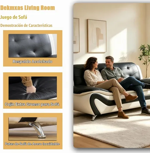 Vista 5 de Sofás de cuero, juego de sofás de sala, sofá para dormitorio, apartamento, juegos de muebles de sala de estar de cuero
