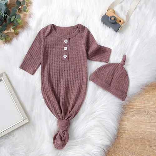 Vista 2 de Year 12 Formal Dresses Two Pieces Toddler Girl Long Sleeved Solid Color Crawling Suit Long Dress Including Hat 7