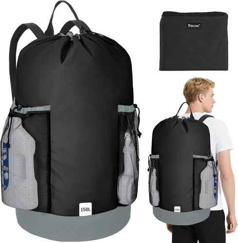 Vista 11 de BALEINE Mochila Bolsa de Lavandería de 120L, Tela Oxford 900D Bolsas Grandes de Lavandería de Viaje con Correas para el Hombro y 2 Bolsillos