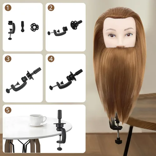 Vista 6 de Cabeza de maniquí masculino con cabello, cabeza de maniquí de peluquero de 10 pulgadas, cabeza de maniquí de peluquería de cosmetología para Marrón