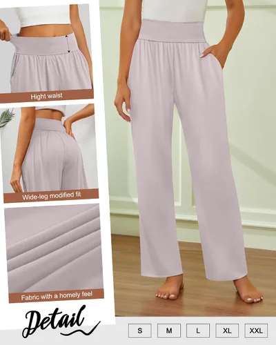 Vista 73 de Neer - Conjunto de 3 pantalones de yoga de pierna ancha para mujer - Pantalones deportivos cómodos, holgados, de cintura alta y casuales