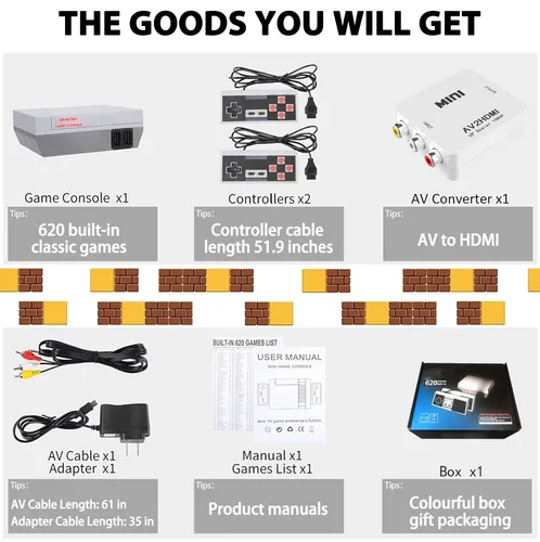 Vista 7 de SHEPUDRUC Retro Gaming Console with 620+ Built-in Games, Classic Retro Game Console AV And HDMI Output, 8-Bit Classic Video Gaming Consoles with 2