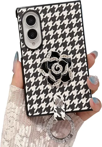 Vista 8 de Yatchen Funda de piel de lujo para Samsung Galaxy Z Flip 3, bonita pintura de paisaje para mujer, dermatoglífico, protector de parachoques de Valle