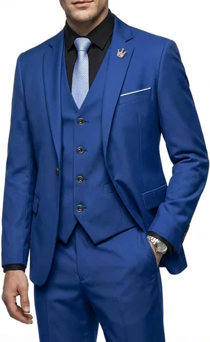 Vista 20 de MY'S Conjunto de traje de 3 piezas para hombre con corbata, chaqueta ajustada de un botón, chaleco y pantalones, blazer para fiestas, bodas, bailes