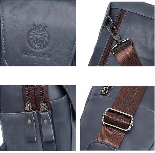 Vista 38 de LUKZIJAES Bolso bandolera de cuero genuino para hombre