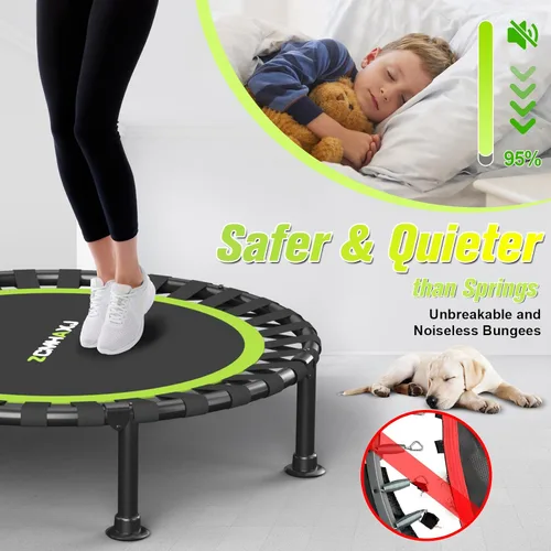 Vista 5 de ZCMHAXJ Mini trampolín plegable, trampolín de rebote de 40 pulgadas/48 pulgadas para adultos y niños, capacidad de 450 libras con barra ajustable