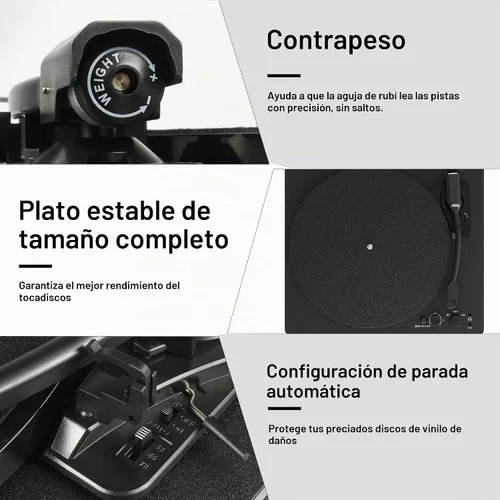 Vista 5 de TE-3008BK-TA Tocadiscos de vinilo con negro