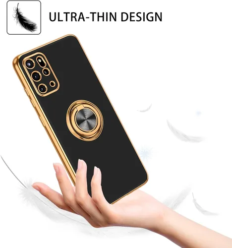 Vista 3 de DUEDUE Funda para Samsung Galaxy S20 Plus con soporte de anillo, rotación de 360 grados, dedo magnético para coche, TPU suave, delgada, funda Negro