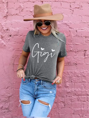 Vista 6 de Gigi - Camisetas para abuela, mujer, con gráfico Gigi con corazones, de manga corta