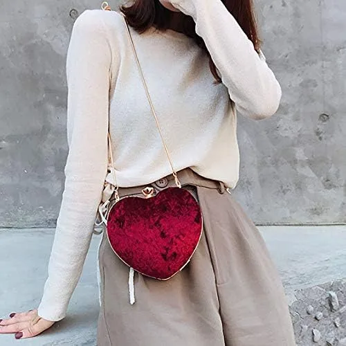 Vista 5 de Goclothod Bolso de mano con forma de corazón para mujer bolso de hombro de terciopelo