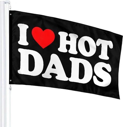 Vista 3 de Bandera con texto en inglés "I Love Dads I Love Hot Dads", divertida pancarta decorativa para interiores y exteriores, regalo de tapiz para el día