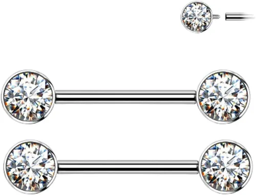 Vista 2 de Pierced Owl - Juego de biseles roscados internamente de titanio de grado implante de 14 G, barras de pezón de cristal, se venden por par