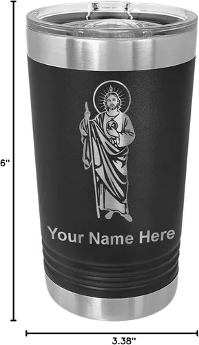 Vista 5 de LaserGram Vaso de pinta aislado al vacío de 16 onzas, San Jude, grabado personalizado incluido (negro)