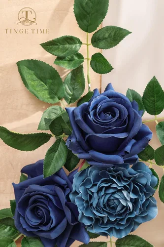 Vista 6 de TINGE TIME 16 rosas artificiales de seda de aspecto real, mezcla de color azul, rosa falsa con tallo para ramos de boda, centros de mesa
