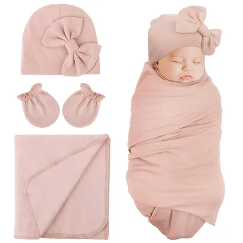 Vista 8 de DRESHOW BQUBO - Conjunto de guantes de algodón para recién nacido, manta cálida para bebé, saco de dormir para bebé, regalo de ducha