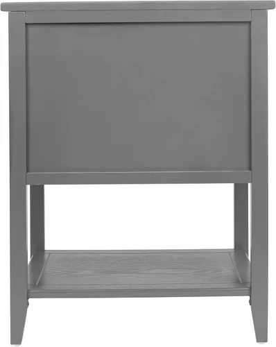 Vista 8 de ZeHuoGe Mesita de noche de ratán, mesa auxiliar con 2 cajones profundos, fusión moderna-rústica, gris, 22 pulgadas de ancho x 28.35 pulgadas de alto