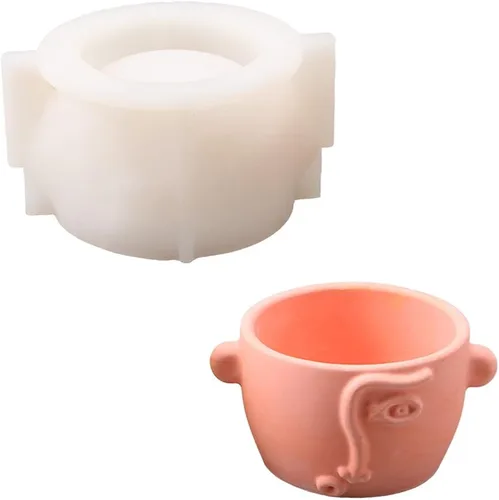 Vista 6 de Molde de silicona de cemento Ceative Face Flower Pot Mold DIY Pen Holder Making Tools