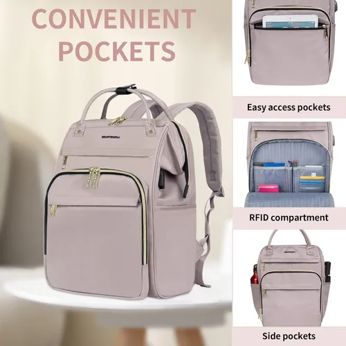 Vista 4 de EMPSIGN - Mochila para laptop de 15.6 pulgadas para mujeres, bolsa de viaje para computadora, negocios y trabajo, repelente al agua, mochila casual