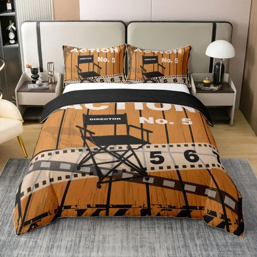 Vista 25 de Homewish Theater Cinema Poster 100% Cotton Duvet Cover Twin Size,Retro Movie Bedding Set 2Pcs for Kids Girls Boys Room Decor,Popcorn Comforter Cover