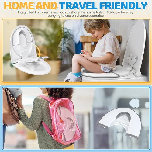 Vista 7 de Orzbow Asiento plegable de entrenamiento para ir al baño, asiento de inodoro para niños pequeños para viajes con ventosas para inodoros de adultos