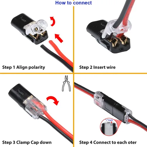 Vista 5 de Conector enchufable de doble alambre con hebilla de bloqueo, conectores de cable de calibre pequeño impermeables sin soldadura en kit de conector