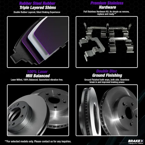 Vista 6 de Brake X Kit de pastillas de freno delanteras y traseras para BMW X1 2016-2018 Rotores recubiertos AEGIS GEOMET y pastillas de freno Alpha Ceramic