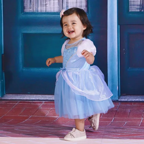 Vista 6 de Baby Girl Princess Costume Blue Toddler Fancy Dress up Clothes Cotton Romper for Birthday Halloween Party