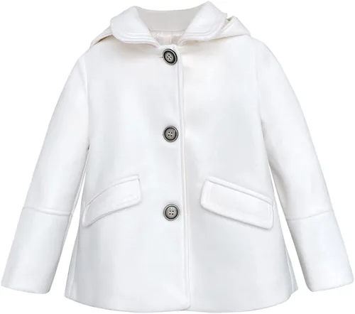 Vista 22 de rrhss Abrigo formal con botones para niñas pequeñas, chaqueta de lana con capucha para otoño e invierno