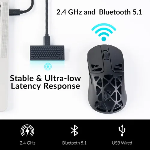 Vista 3 de Keychron M3 Mini 4K Ratón inalámbrico Bluetooth 5.1/2.4 GHz/con cable óptico, ultra ligero de 65g con sensor programable PixArt 3395 de hasta 26,000