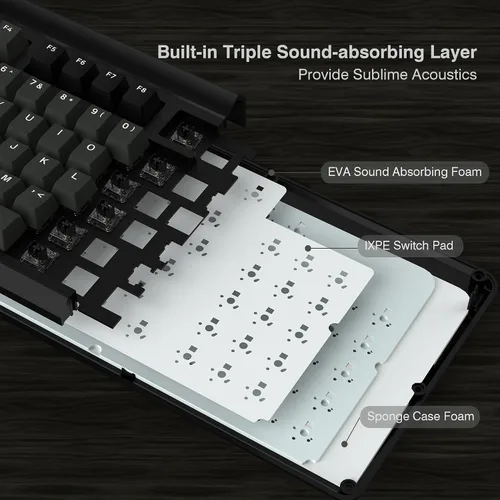 Vista 6 de Teclado XVX 75% con pantalla y perilla, teclado mecánico intercambiable en caliente, teclado mecánico inalámbrico M87 Pro Tri-Modo, teclado