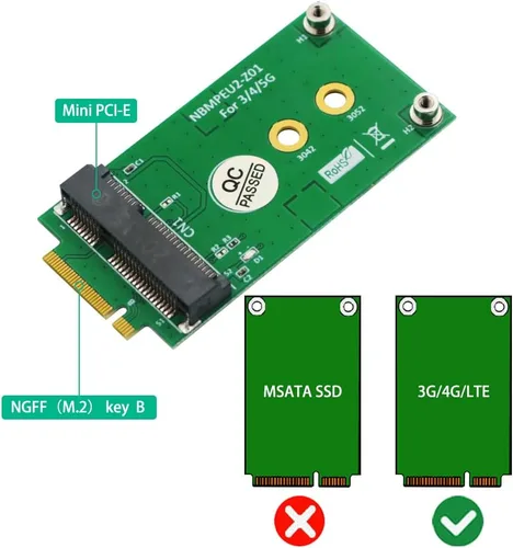Vista 3 de HLT M.2 Key B a Mini PCI-E adaptador para módulo 3G/4G/5G