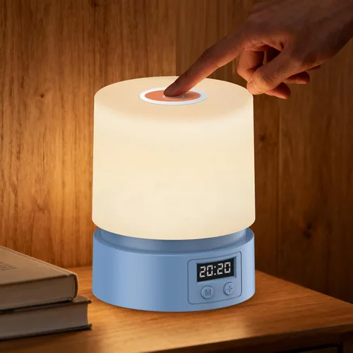 Vista 10 de Luz nocturna de guardería con reloj para niños, lámpara táctil de mesita de noche, lámpara de noche portátil para lactancia materna para bebé