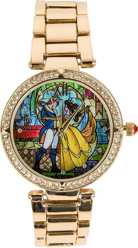 Vista 2 de Disney 100 aniversario de la Bella y la Bestia reloj con banda de metal, Moderno