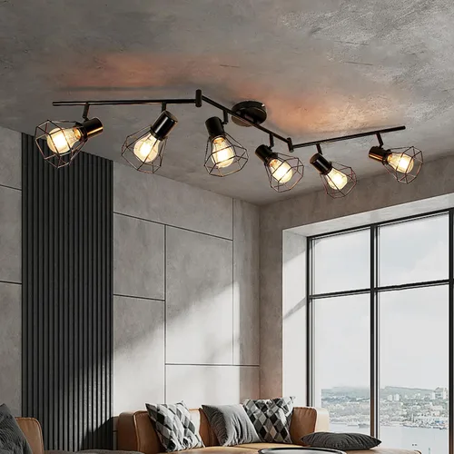 Vista 9 de LTBLIGHT Iluminación LED de pista de 1 luz, luz de techo ajustable negra con jaula de alambre de metal, lámpara de granja para dormitorio, mesita